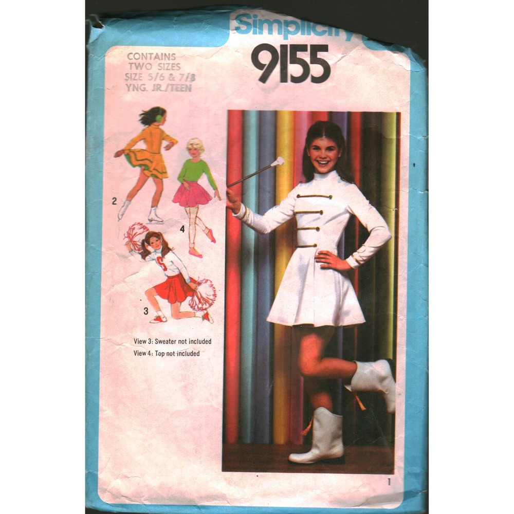 Simplicity 9155 Vintage 79 Cheerleader Majorette Skating Costume Pattern 5/6 7/8